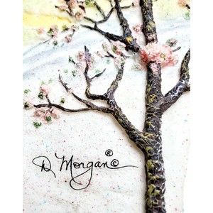 D. Morgan Signed Mixed Medium Painting On Textured Srone Wall Plaque 10.5 "